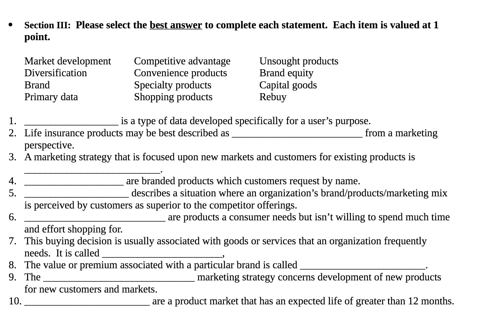 H 599 10. Section [11: Please select the best answer to