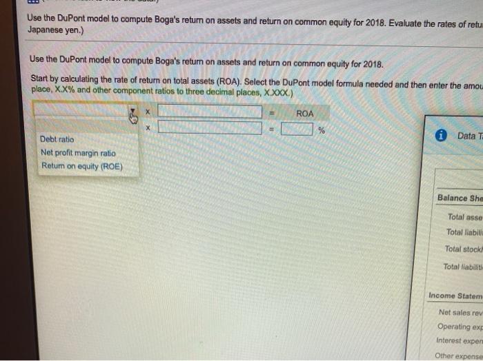 in milions Click the icon to view the data) Use the DuPont