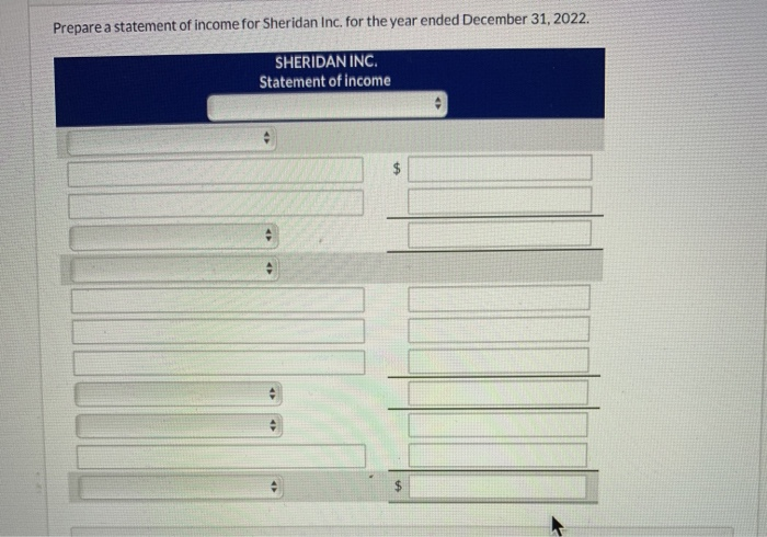 items and amounts were taken from Sheridan Inc.'s 2022 Statement of income