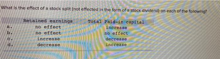  What is the effect of a stock split (not effected in