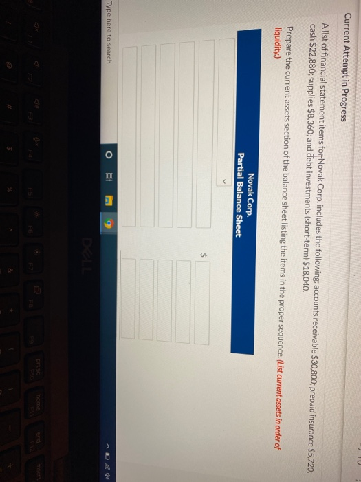  Current Attempt in Progress A list of financial statement items for