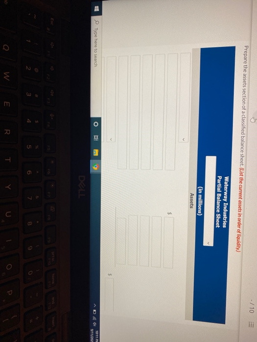 section of the balance sheet listing the items in the proper sequence.