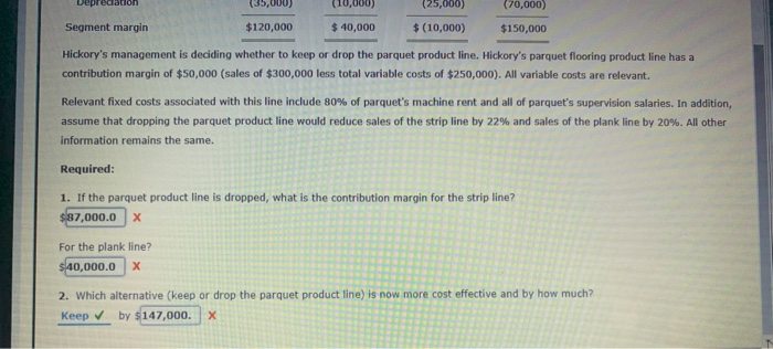 is a segmented income statement for Hickory Company's three wooden flooring product