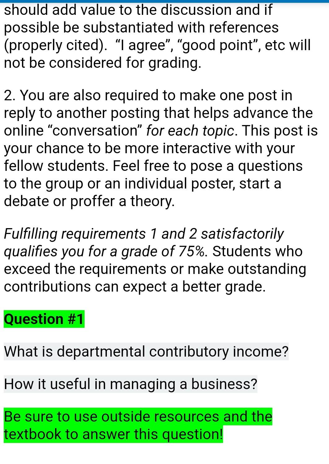 departmental contributory income? How it useful in managing a business? This week
