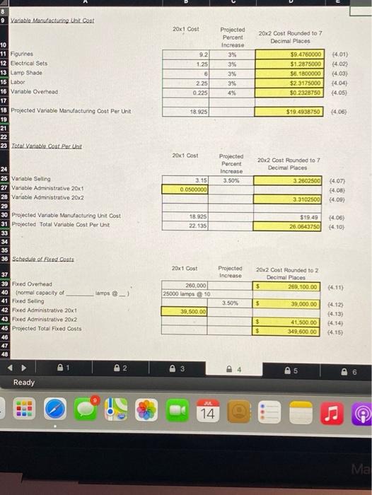20x1 $ 1,125,000.00 723,250.00 $ 401,750.00 Sales 25,000 lamps @ $45.00 Cost