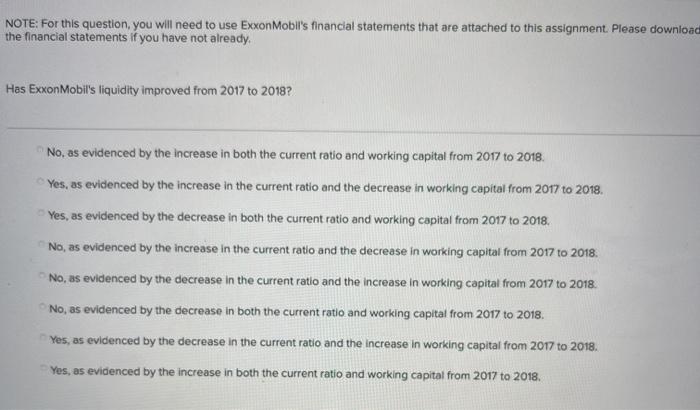 NOTE: For this question, you will need to use ExxonMobil's financial