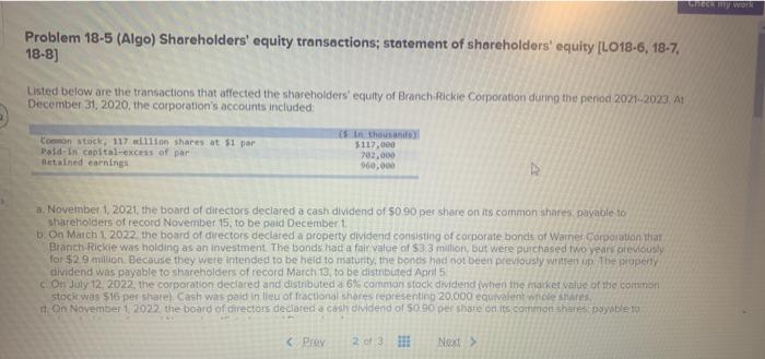  i was correct up to #9 Che work Problem 18-5 (Algo)