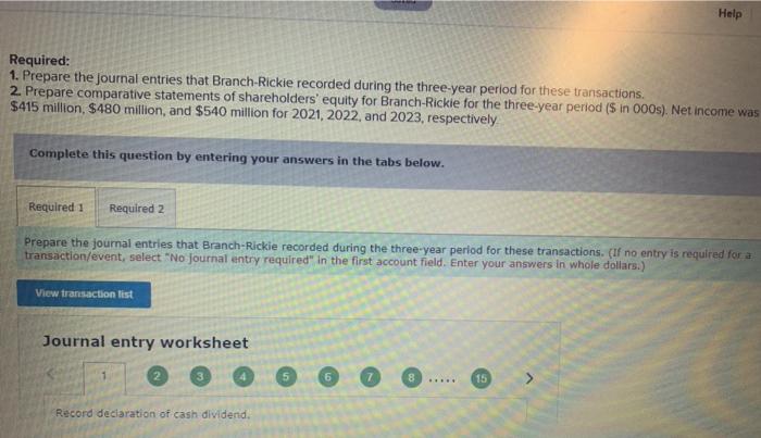 are the transactions that affected the shareholders' equilty of Branch Rickle Corporation
