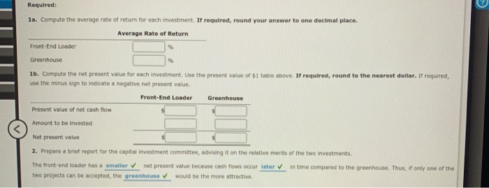 is considering two capital investments. The estimated operating income and net cash