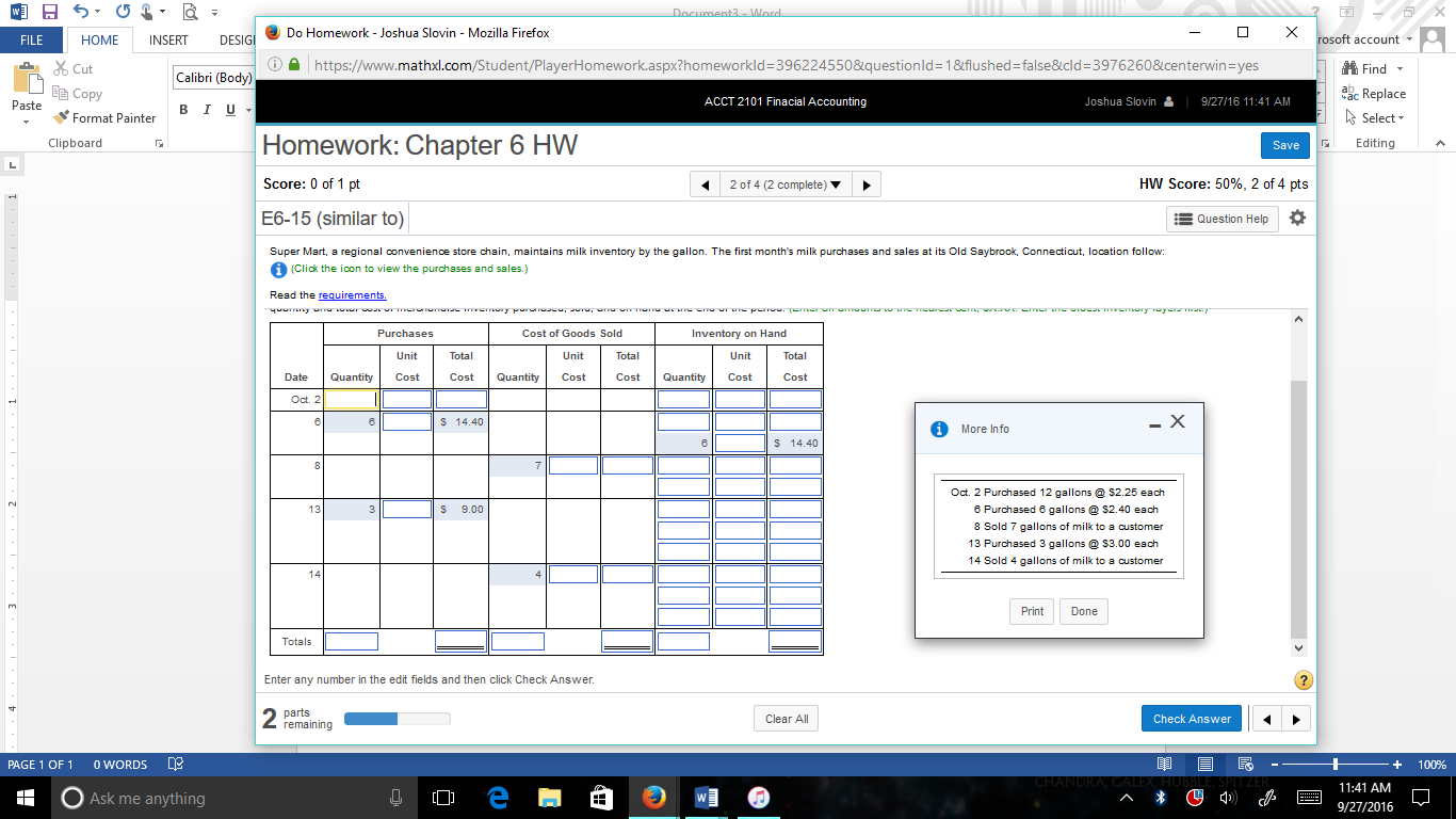 Please fill out the table using the FIFO method thanks Do Homework