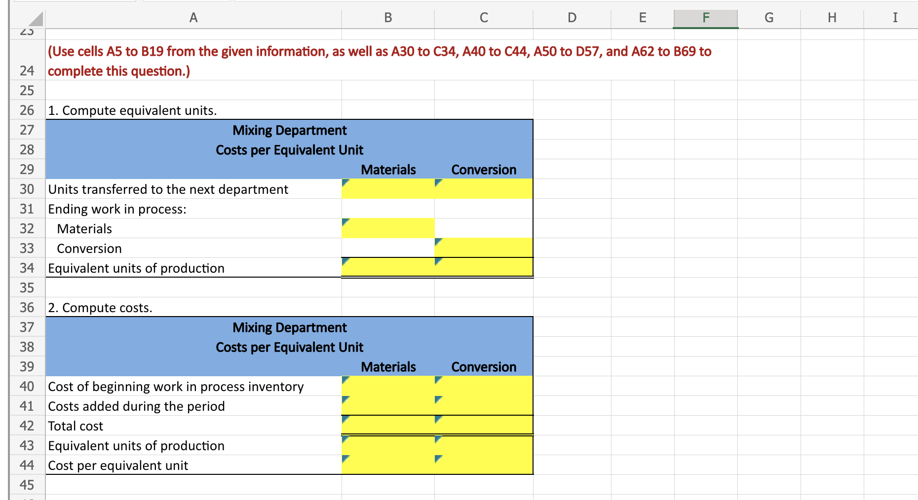 as A30 to C34, A40 to C44, A50 to D57, and A62