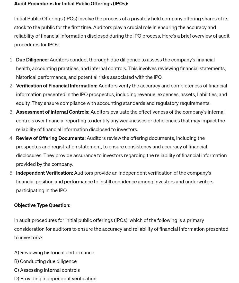  Audit Procedures for Initial Public Offerings (IPOs): Initial Public Offerings (IPOs)