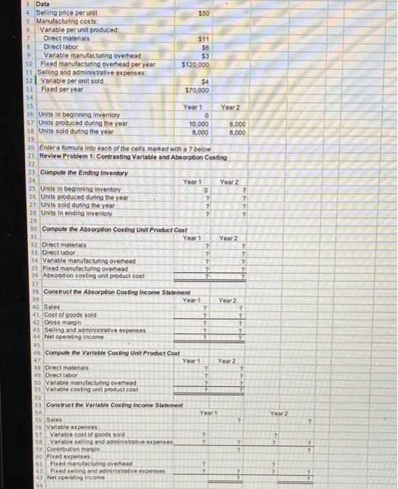  Please use excel formulas!! 3 Data 4 Selling price per unit