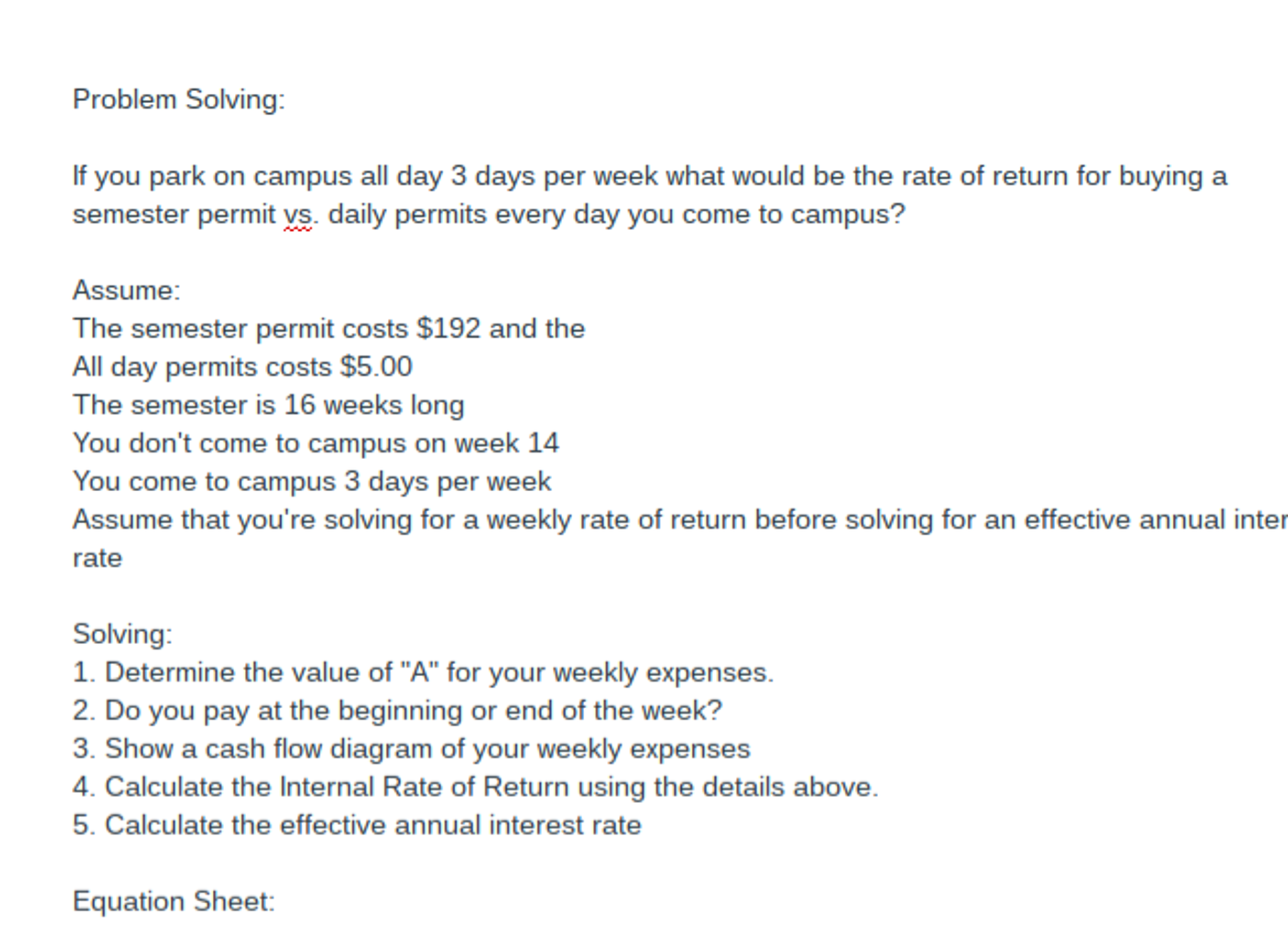  Problem Solving: If you park on campus all day 3 days