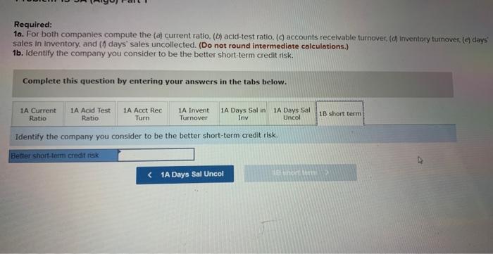 question by entering your answers in the tabs below. For both companies