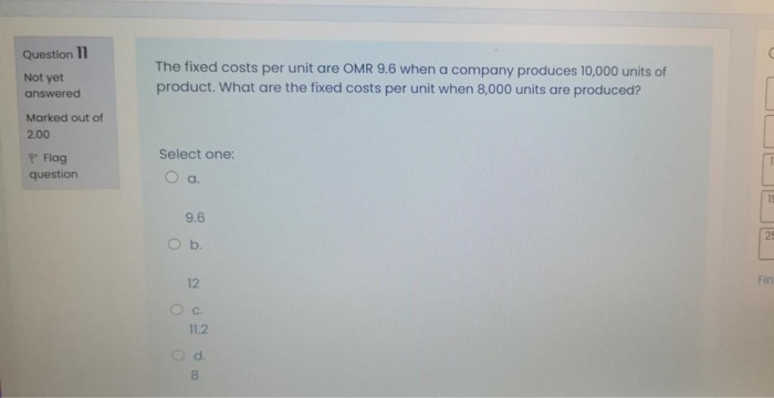  The fixed costs per unit are OMR 9.6 when a company