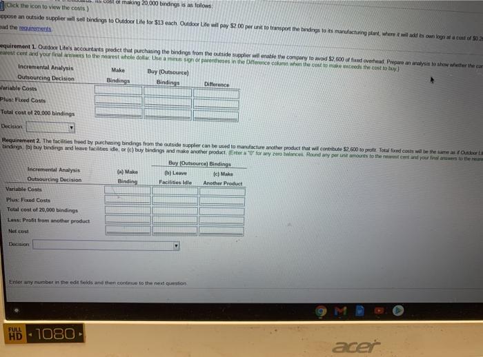 3 of 5 (0 complete) Outdoor Life manufactures snowboards. Its cost of