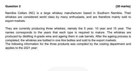  Question 2 (30 marks) Namibia Cellars (NC) is a large whiskey