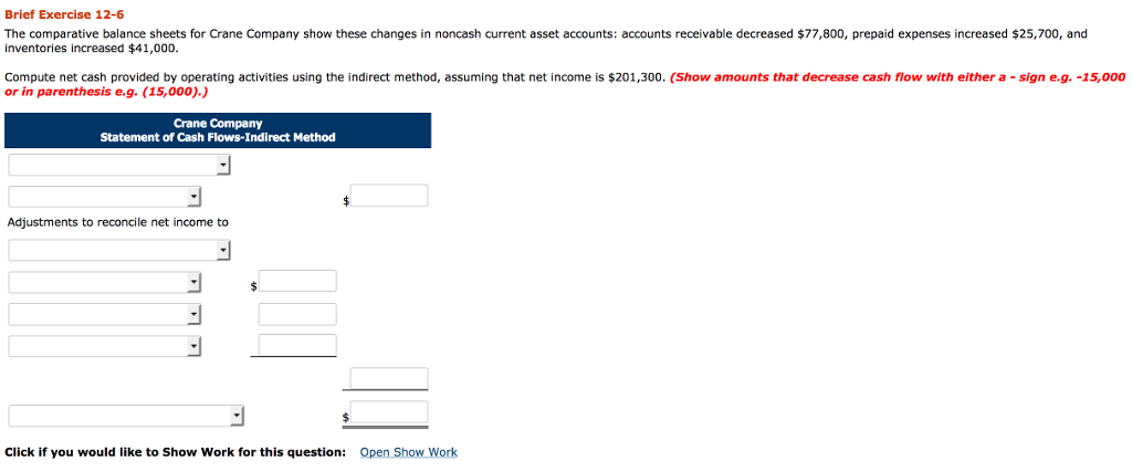 The comparative balance sheets for Crane Company show these changes in noncash