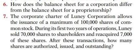 6. How does the balance sheet for a corporation differ from