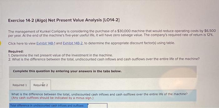  Exercise 14-2 (Algo) Net Present Value Analysis (L014-2) The management of