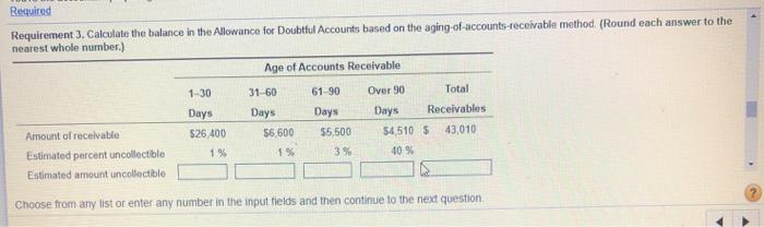 and Allowance for Doubtful Accounts accounts 3. Calculate the balance in the