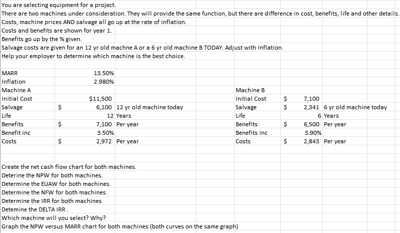 show work in excel please You are selecting equipment for a