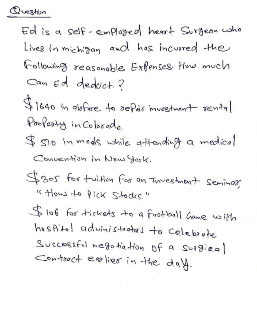i need the answer quickly Question Ed is a self-employed heart Surgeon