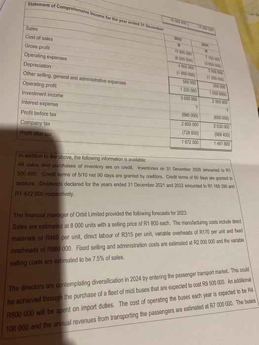  please answer question 2 Statement of Compreh In addition lo the