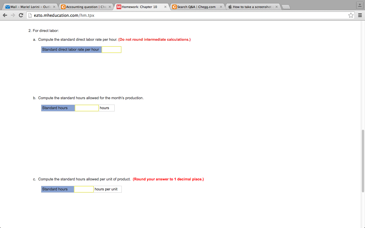 For direct labor: Compute the standard direct labor rate per hour.