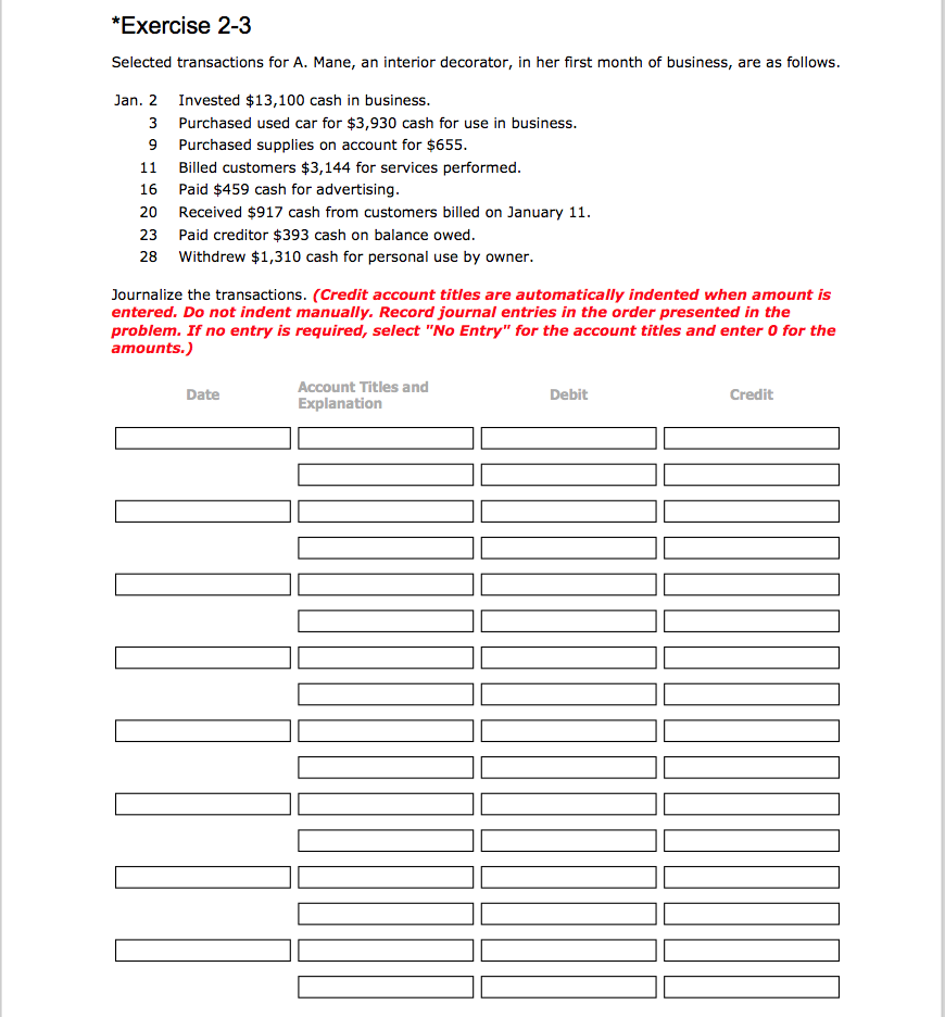 Selected transactions for A. Mane, an interior decorator, in her first