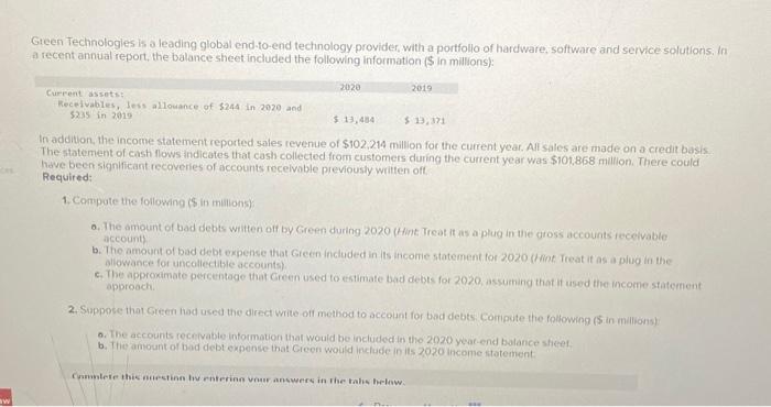 2. Suppose that Green had used the direct write-off method to