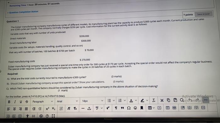  Remaining Time: 1 heur. 59 minutes 51 seconds Question completion Status