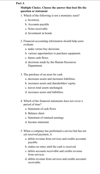  Part A Multiple Choice. Choose the answer that best fits the