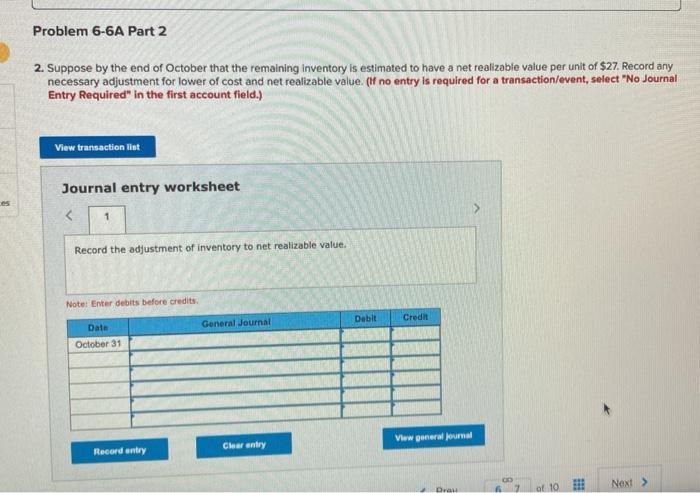 6-6A Record transactions using a perpetual system, prepare a partial income statement,