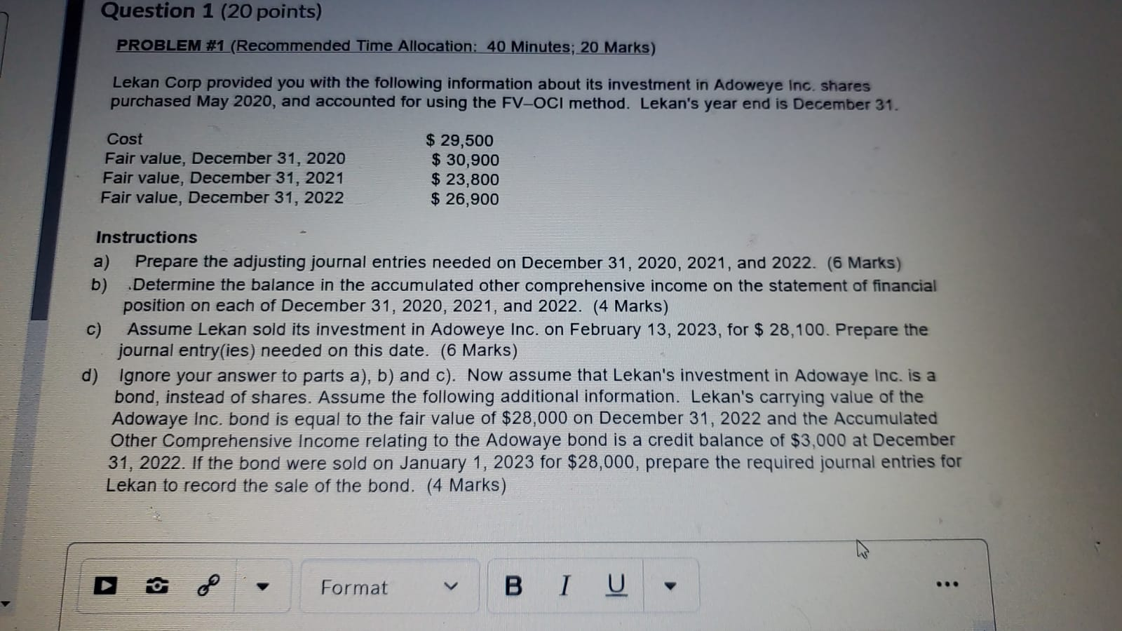 Question 1 (20 points) PROBLEM #1 (Recommended Time Allocation: 40 Minutes;