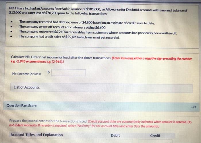  Can you please help me do this question?? ND Filters Inc