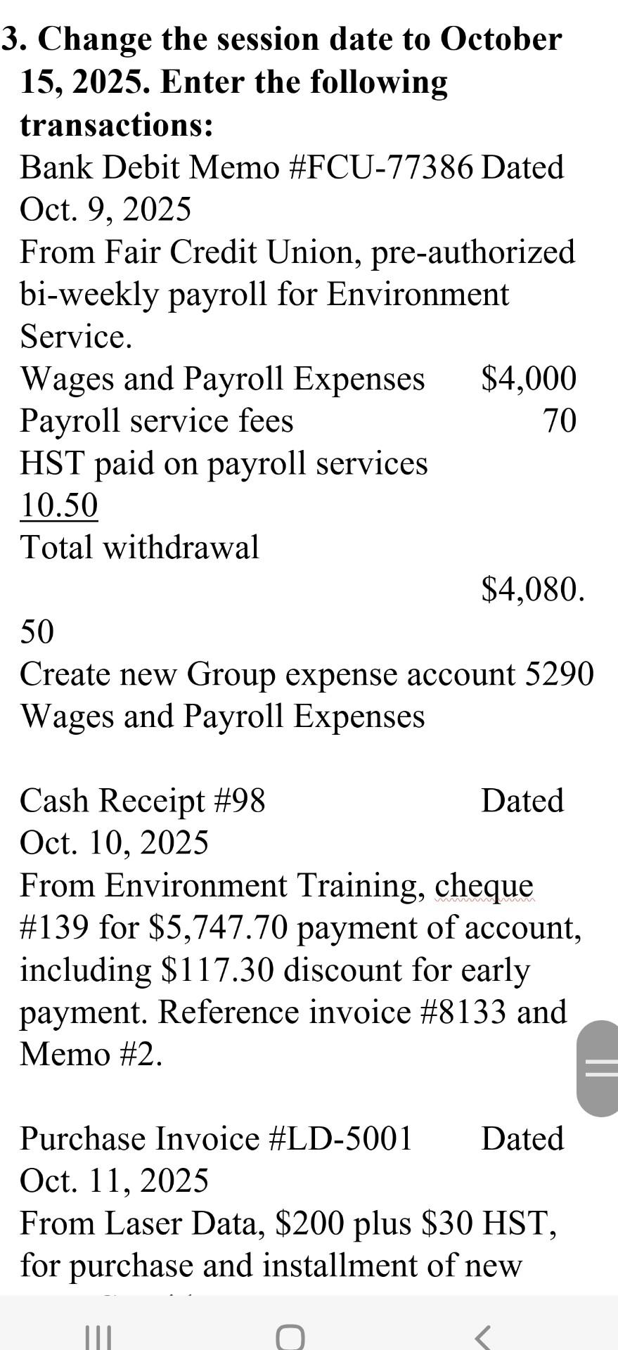 including training material Invoice total $5865 Terms 2/10, n/20. Allow client to