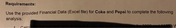  Requirements: Use the provided Financial Data (Excel file) for Coke and