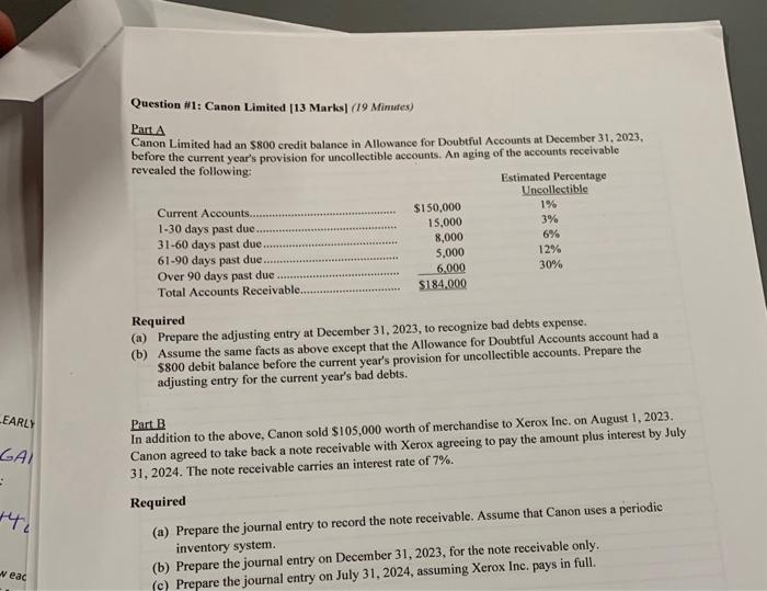  LEARLY GAI : +42 w eac Question #1: Canon Limited [13
