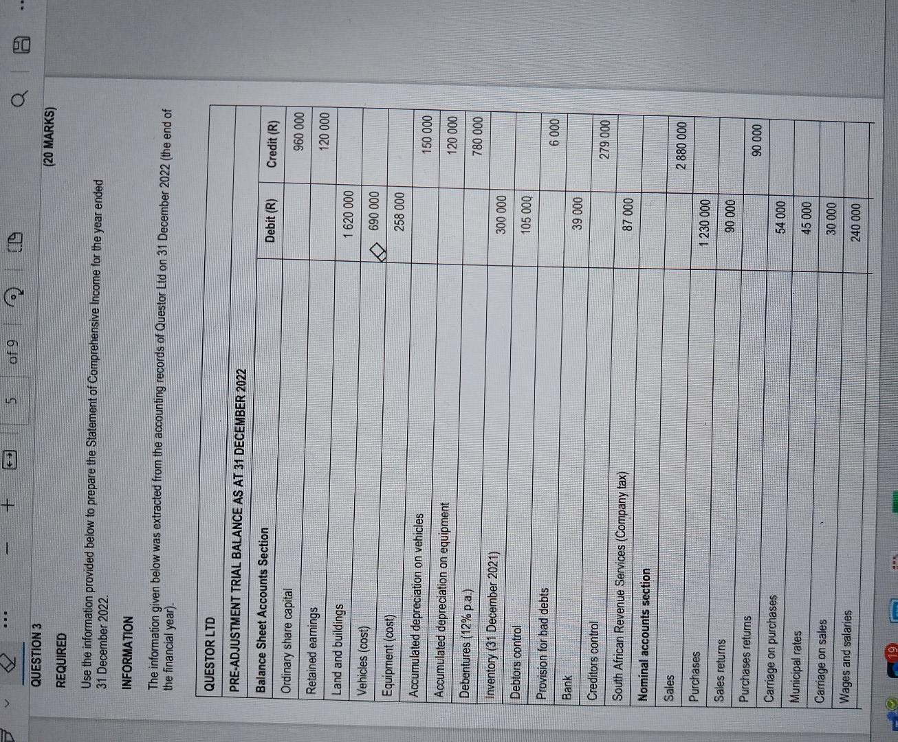 REQUIRED (20 MARKS) Use the information provided below to prepare the