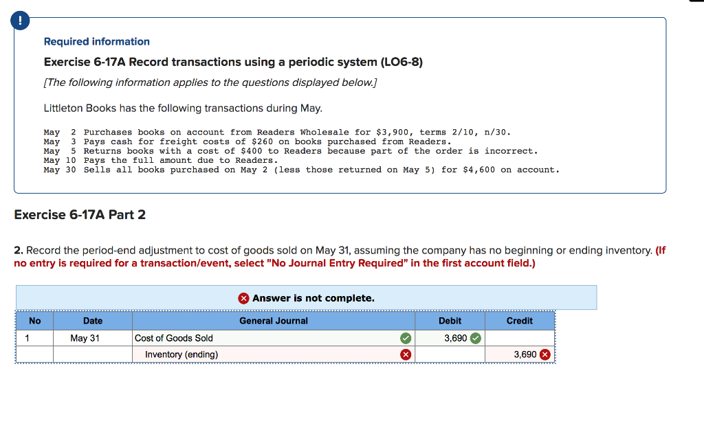 Required information Exercise 6-17A Record transactions using a periodic system (LO6-8)