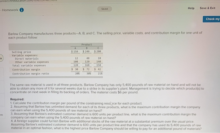 Homework 0 Saved Help Save & Exit Check my Barlow Company