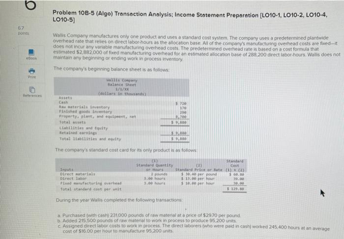  b Problem 10B-5 (Algo) Transaction Analysis: Income Statement Preparation (L010-1, LO10-2,