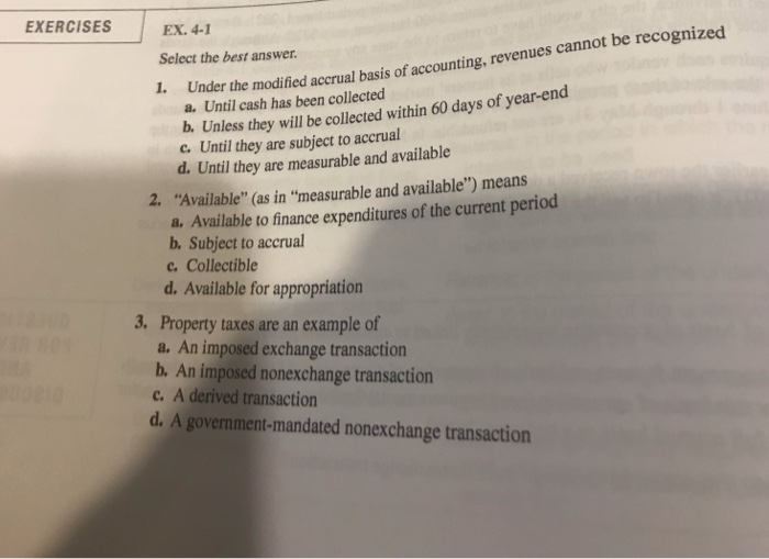  EXERCISES EX. 4-1 Select the best answer. 1. Under the modified