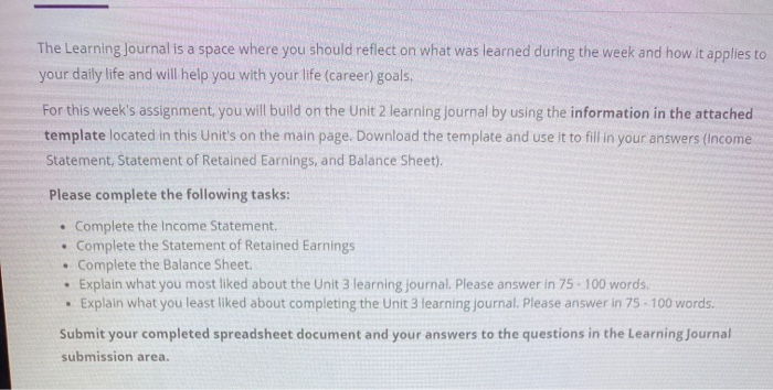  The Learning Journal is a space where you should reflect on