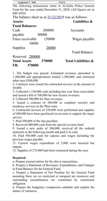 i only want part c and d CLO2 Assignment 1: Male The