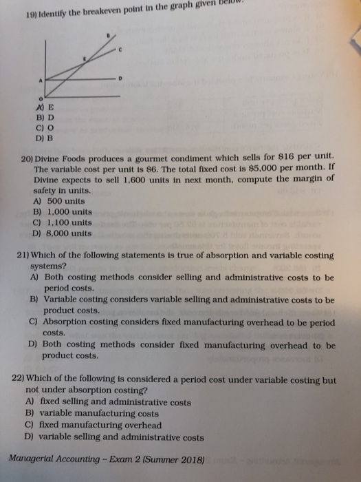  Be100. 19) Identify the breakeven point in the graph given A)