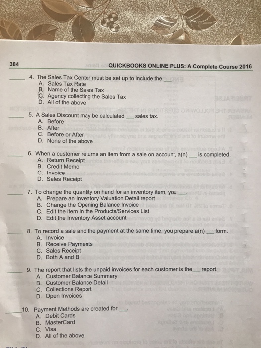  Multiple choice for quickbooks online chapter 6 384 QUICKBooKS ONLINE PLUS: