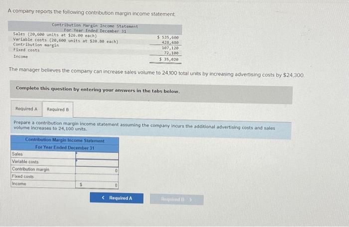 margin income statement. The manager believes the company can increase sales volume